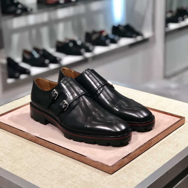 Christian Louboutin Black Luxury Leather Buckle Men'S Pointed Height Increasing Fashion Men Party And Wedding Office Oxford Shoes